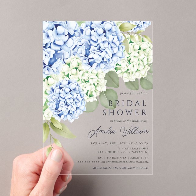 Elegante Blue Hydrangea Bridal Shower Invitación (Insitu (portátil))