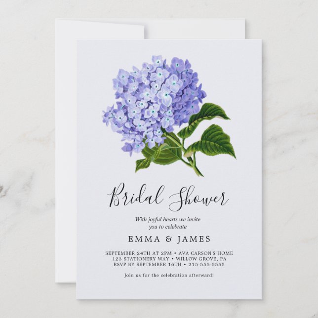 Elegante Blue Hydrangea Bridal Shower Invitación (Anverso)