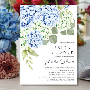 Elegante Blue Hydrangea Bridal Shower Invitación