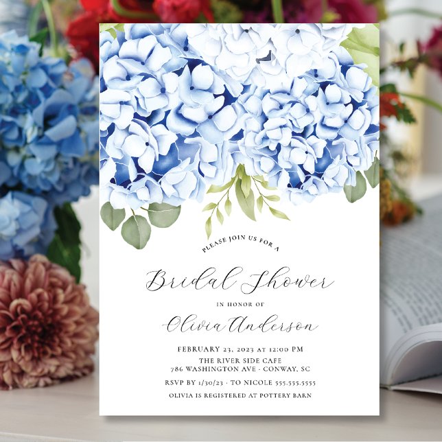Elegante Blue Hydrangea Bridal Shower Invitación (Subido por el creador)