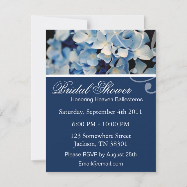 Elegante Blue Hydrangea Bridal Shower Invitaciones (Anverso)