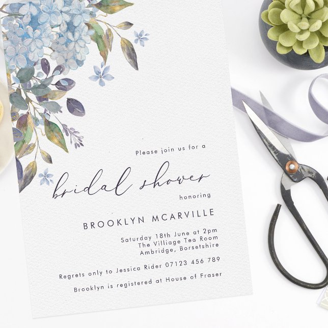 Elegante Blue Hydrangeas Bridal Shower Invitación (Subido por el creador)