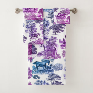 Elegante Blue Purple Rustic Horses Toile