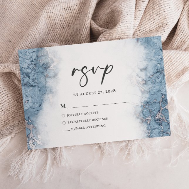 Elegante Blue Silver Marble RSVP (Subido por el creador)
