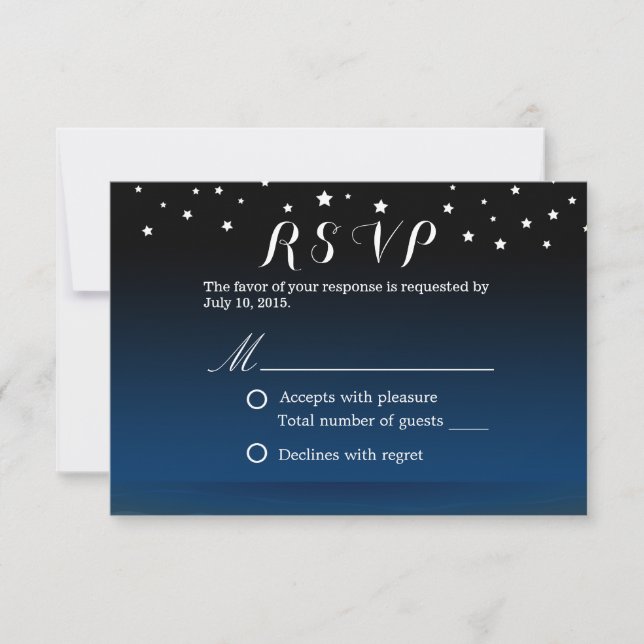 Elegante Blue Starry Night Wedding RSVP (Anverso)