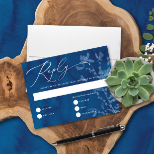 Elegante Blue SunPrint Tarjeta de respuesta Boda b