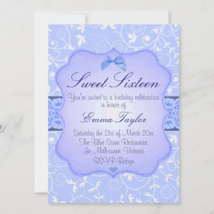 Elegante Blue Sweet Floral16 Invitación de cumplea