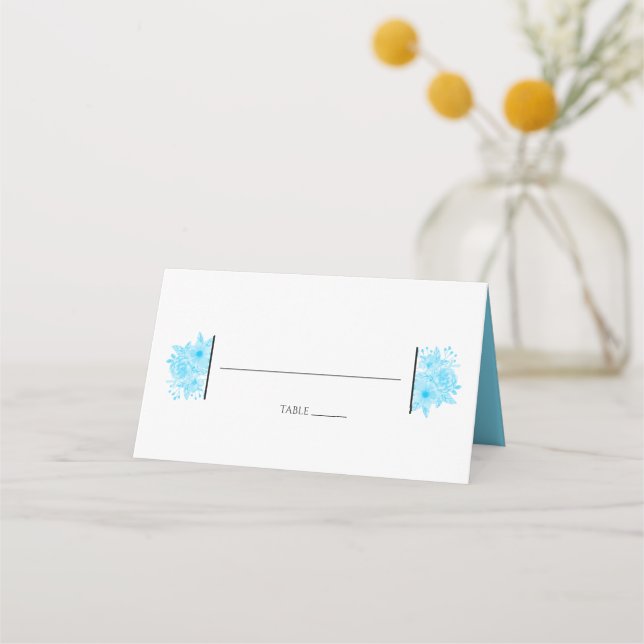 Elegante Blue Watercolor Floral Boda Tarjeta de pl (Anverso)