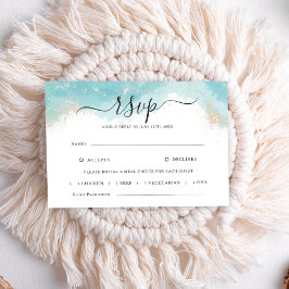 Elegante Blue Watercolor Gold Wedding Tarjeta RSVP