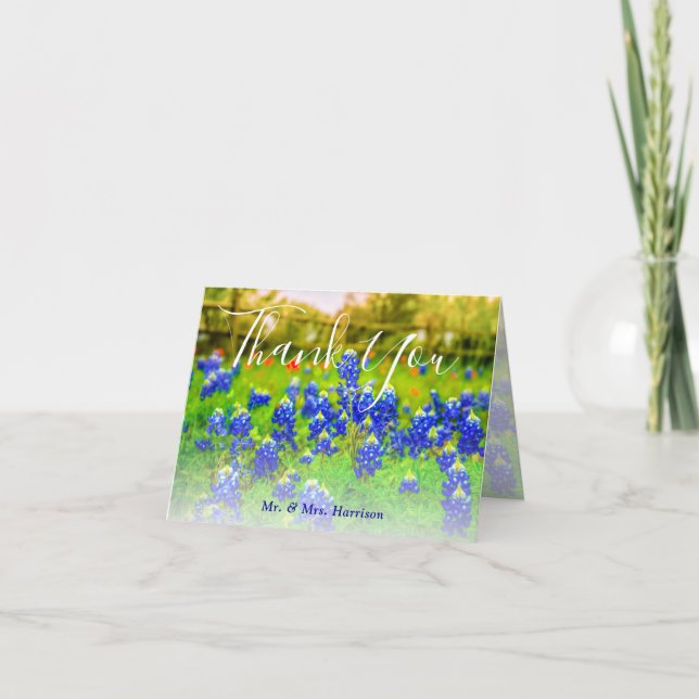 Elegante Bluebonnets Primavera Boda Gracias Nota (Anverso)