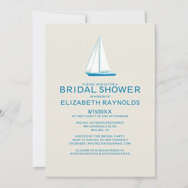 Elegante Boat Bridal Shower Invitaciones (Anverso)