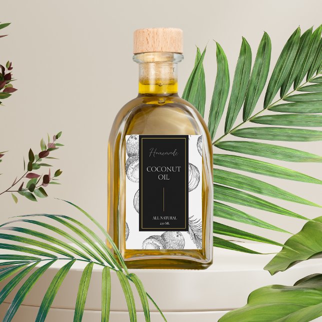 Elegante boceto Etiqueta de aceite de coco casero (Subido por el creador)