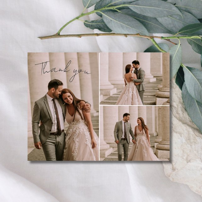 Elegante Boda 3 Foto Tarjeta de agradecimiento (Elegant Wedding 3 Photo Thank You Card)