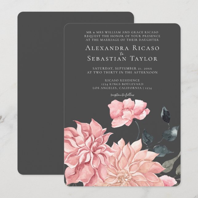 Elegante Boda acuarela floral (Anverso / Reverso)
