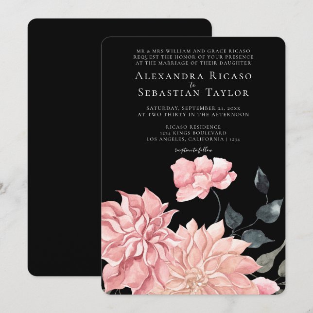 Elegante Boda acuarela floral (Anverso / Reverso)