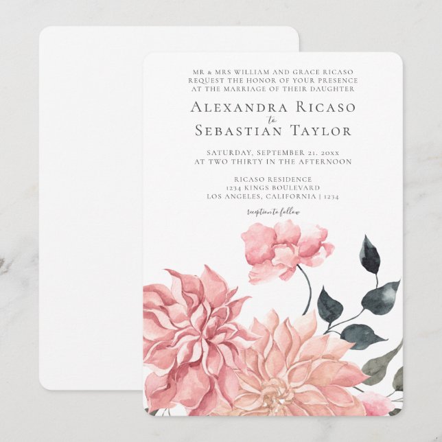 Elegante Boda acuarela floral (Anverso / Reverso)