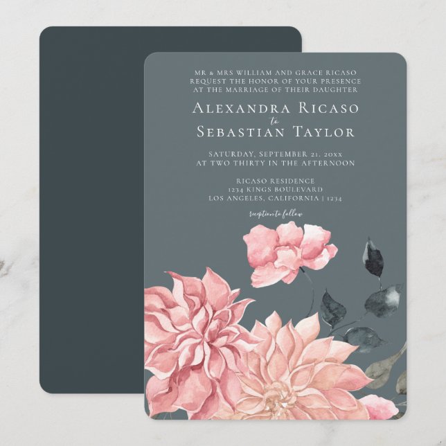 Elegante Boda acuarela floral (Anverso / Reverso)
