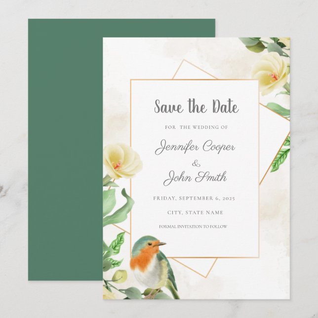 Elegante Boda acuático de pájaro floral (Anverso / Reverso)