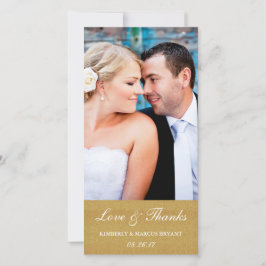 Elegante Boda Amor y Gracias Tarjeta de Foto / Oro