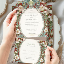 Elegante Boda Art Nouveau con tarjeta RSVP