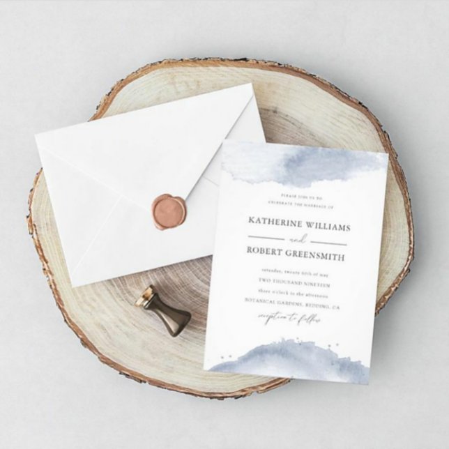 Elegante Boda Azul Dorada Polvorienta Invitación (Subido por el creador)