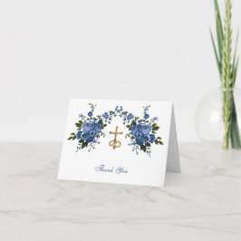 Elegante boda azul floral religiosa agradecimiento