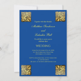 Elegante Boda Azul Invitación de oro