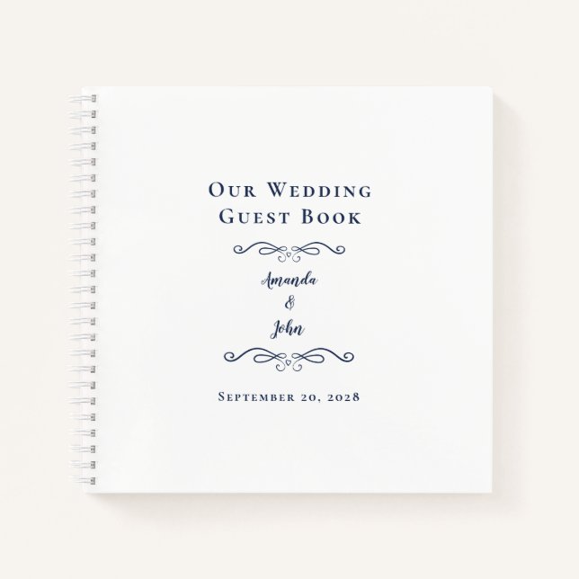 Elegante Boda Azul Marino Chic Libro de Invitados  (Anverso)