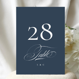 Elegante Boda Azul Marino Número de Mesa 5 x 7
