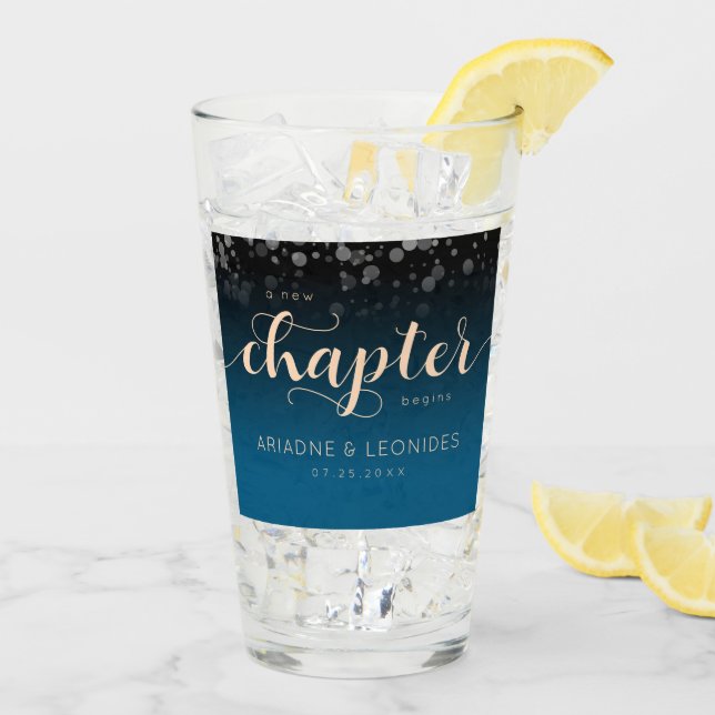 Elegante Boda azul oceánico Peach Un Capítulo Nuev (Reverso (hielo))