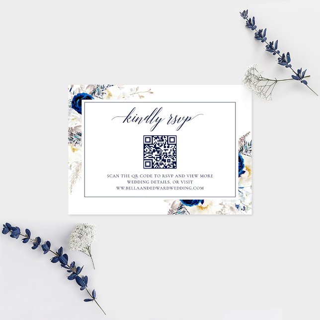 Elegante Boda azul Página web RSVP Tarjeta de códi (Subido por el creador)