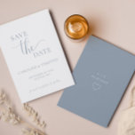 Elegante Boda Azul Polvoriento Guardar La Tarjeta<br><div class="desc">Esta simple tarjeta minimalista de guardar la fecha es perfecta para anunciar a su próximo boda. Esta tarjeta presenta un polvoriento diseño azul y blanco con texto elegante. Personalizar de texto en la parte delantera y trasera de la tarjeta con todos los detalles de su día especial. #savethedate #nuestra boda...</div>