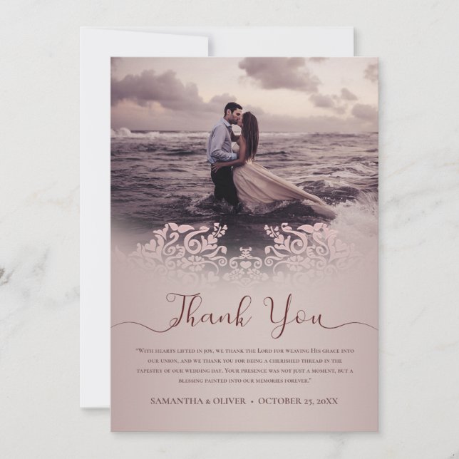 Elegante Boda Beige - Tarjeta de agradecimiento (Anverso)