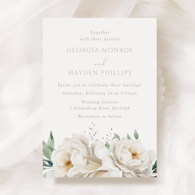 Elegante Boda Blanca Flores Invitación a la Boda (Subido por el creador)