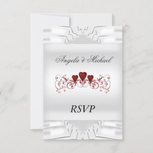 Elegante Boda Blanca RSVP Corazones Rojos