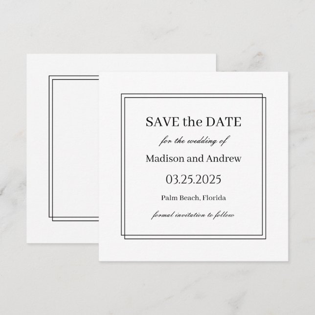 Elegante boda blanca salva la invitación a la cita (Anverso / Reverso)