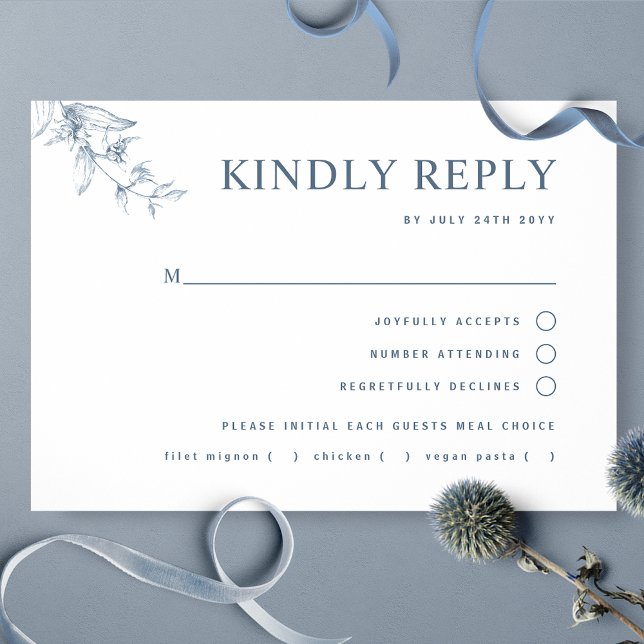 Elegante Boda blanco azul con/sin comida RSVP (Subido por el creador)