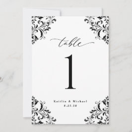 Elegante Boda blanco negro 5 x 7 tarjetas de númer