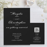 Elegante Boda Blanco Negro Todo En Una Invitación<br><div class="desc">Las elegantes invitaciones a bodas en blanco y negro todo en uno incluyen los detalles de tu invitación en la parte delantera y los detalles de tu RSVP y el código QR en tu sitio web boda en la parte posterior para que los invitados puedan acceder fácilmente a tu sitio...</div>