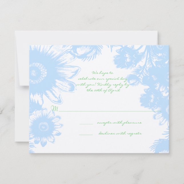 Elegante Boda Boho Floral Pastel Azul RSVP (Anverso)