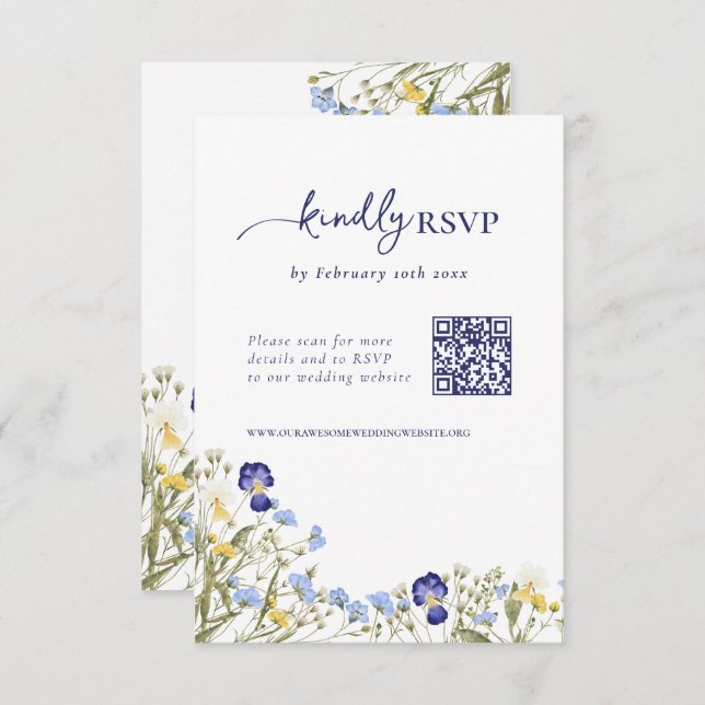 Elegante Boda Boho Wildflowers código QR RSVP (Anverso / Reverso)