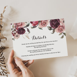 Elegante Boda Borgoña Detalles Insertar Tarjeta