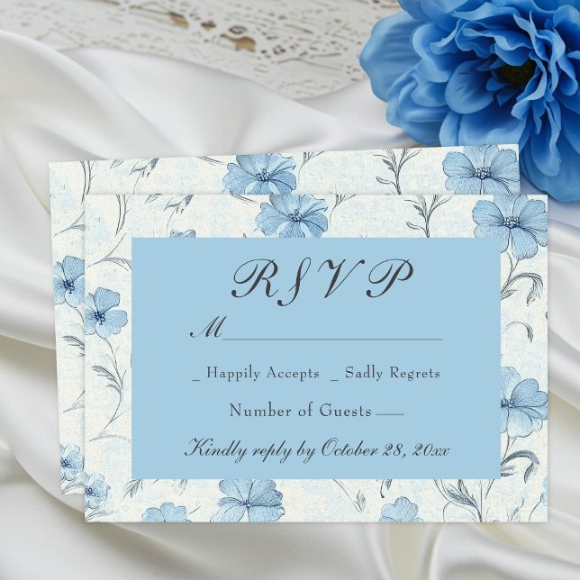 Elegante Boda Botánica del País Azul Floral RSVP (Subido por el creador)