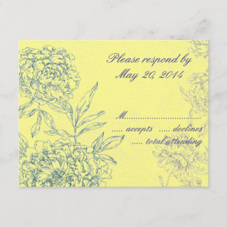 Elegante Boda Botánica Tarjetas RSVP Azul Amarillo