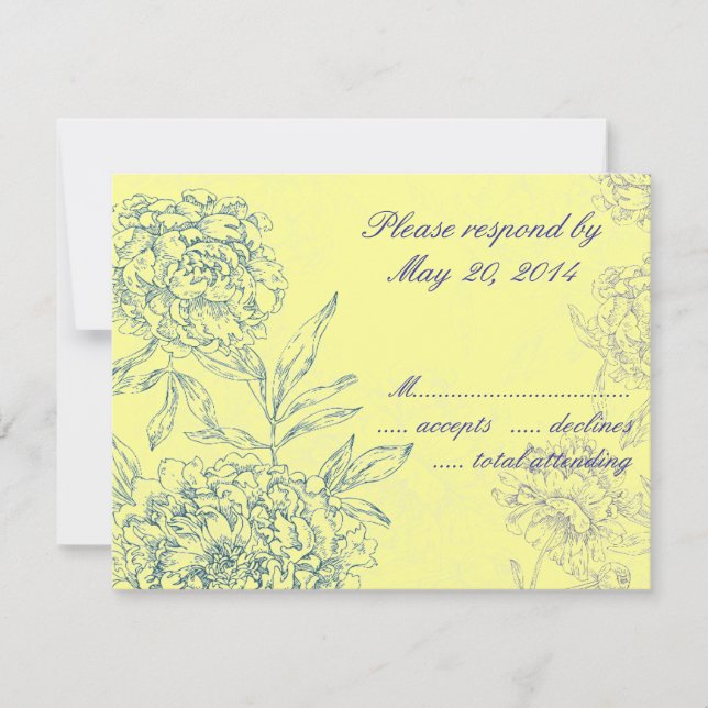 Elegante Boda Botánica Tarjetas RSVP Azul Amarillo (Anverso)