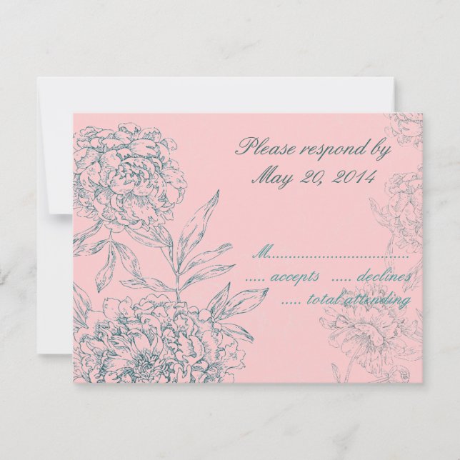 Elegante Boda Botánica Tarjetas RSVP Pink Jade (Anverso)