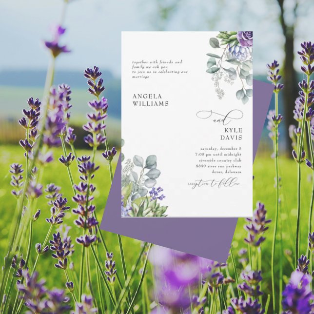 Elegante Boda botánico de Lavanda Invitación II (Subido por el creador)