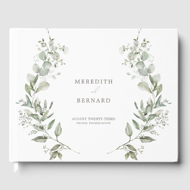 Elegante Boda botánico libro de invitados Monogram (Anverso)