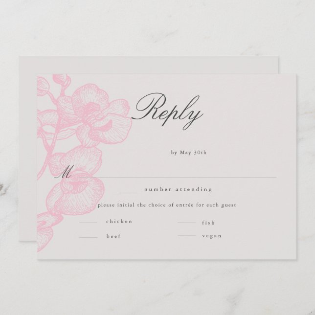 Elegante Boda clásico-orquídea RSVP (Anverso / Reverso)