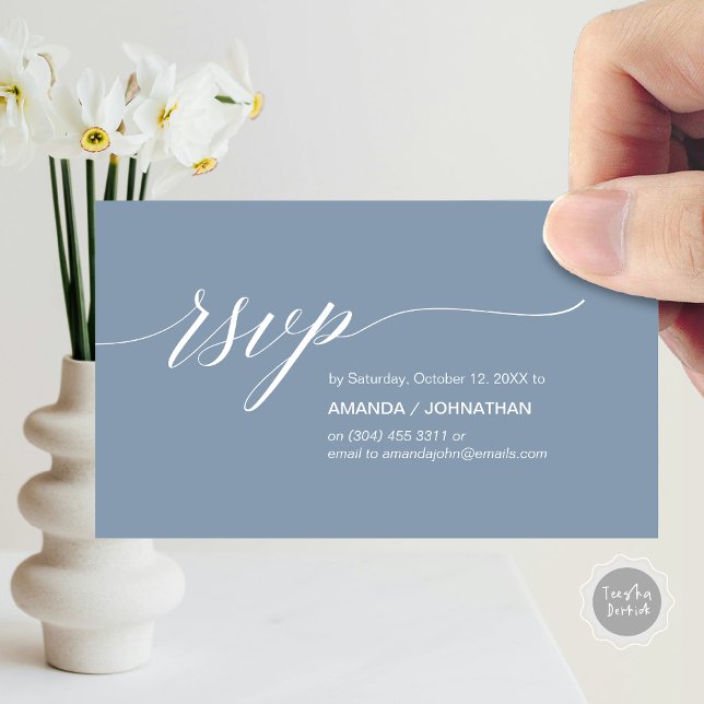 Elegante Boda clásico, RSVP de invitación a la fie (Elegant Classic Wedding, Party Invitation RSVP Enclosed Card, in Dusty Blue)